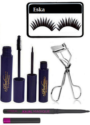 

eska Eyelashesh With padhma Eyeliner & Mascara With Eyelashes Curler,Kajal(Set of 5)