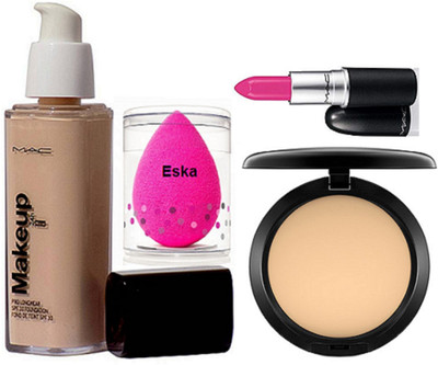 eska Sponge Puff, Makeup Pro Longwear foundation,compact,Candy yum-yum Lipstick(Set of 4)