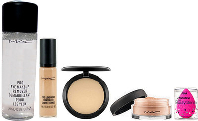 

Pink Rebellion Sponge Puff & Pro Long Wear Concealer & Pro Makeup Remover & Compact & Loose Powder(Set of 5)