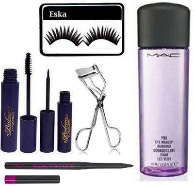 

eska Eyelashes & Eyelashes Curler With Mac Pro Eye Makeup Remover & Padhma Eyeliner & Mascara,Kajal(Set of 6)