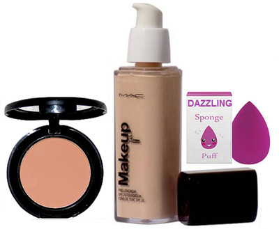 

Dazzling Sponge Puff & Makeup Pro LOngwear Foundation & Mac Compect(Set of 3)