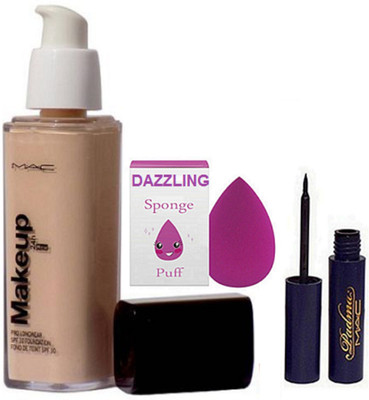 

Dazzling Sponge Puff & Makeup Pro LOngwear Foundation &Padma Eyeliner(Set of 3)