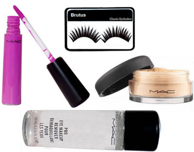 

BRUTUS Eyelashes, Select Sheer Loose Powder, Purple Lip gloss, Mineralize Charged Water Cleaner Nettoyant Eye Makeup Remover(Set of 4)
