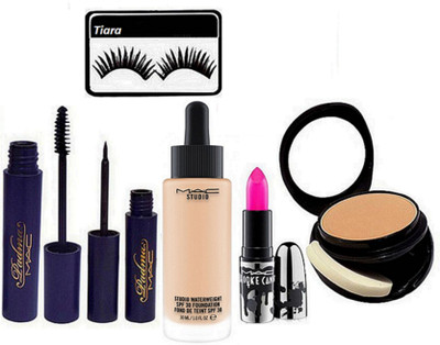 

tiara Eyelashes , Two Way Compact , Studio Waterweight Foundation , Brooke Candy Pink Lipstick , Padma Eyeliner And Mascara(Set of 7)