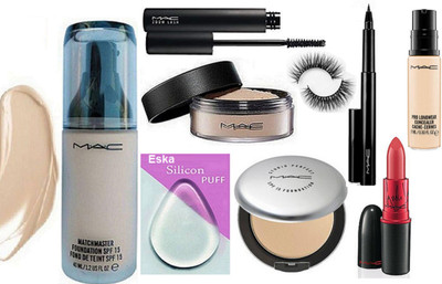 

eska Silicon Puff,Matchmaster Foundation, Studio Prefect Compact, Loose Powder, Zoom Lash Mascara, Pen Eyeliner,Eyelashes,Lady Gaga Lipstick, Pro Longwear Concealer(Set of 9)