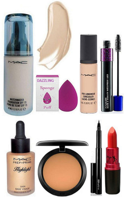 

Dazzling Sponge Puff & Matchmaster Foundation & Pro Longwear Concealer & Compect & Pen Eyeliner & Lady Gaga Lipstick & Haute And Naughty Mascara(Set of 7)