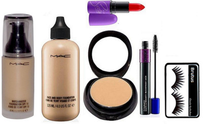 

BRUTUS Eyelashes, Mac Two way Compact, MatchMaster Foundation, Face & Body Foundation, Haute & Naughty Mascara And Selena Lipstick(Set of 6)