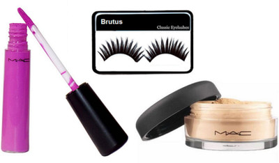 

BRUTUS Eyelashes, Mac Select Sheer Loose Powder, Purple Lipgloss(Set of 3)