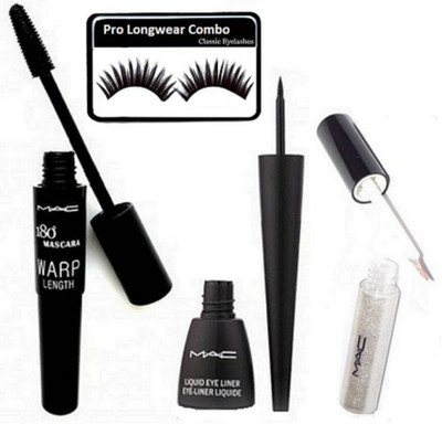 

prolongwear combo Eyelashes, Liquid Waterproof Longlasting Eyeliner & Glitter Eyeliner, Mascara(Set of 4)