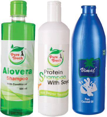 

pure touch Alovera, milky Protein shampoo & coconute hair oil(Set of 3)