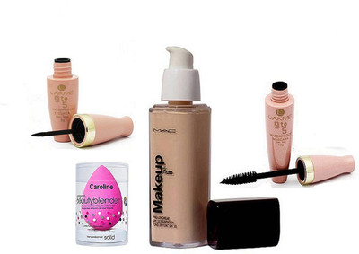

caroline Sponge Puff, Mac Makeup Pro Long Wear Foundation, Lakme 9to5 Liquid Eyeliner& Mascara(Set of 4)