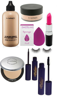 

DAZZLING Sponge Puff & Mac Face And Body Foundation & Studio Perfect Compact & Padma Eyeliner & Mascara & Eyelashes & Pink Lipstick & Loose Powder(Set of 8)