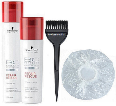 

professional kit Hair Brush , Schwarzkopf Shampoo , Conditioner & shower cap(Set of 4)