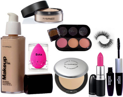 

eska Sponge Puff & Makeup Pro Longwear Foundation Spf 10, Studio Prefect Compact,Candy Yum-yum Lipstick, 3 Shade Blusher,Loose Powder & Colocbar 2 in 1 Eyeliner+Mascara,Eyelashes(Set of 8)