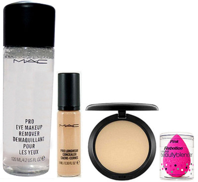 

Pink Rebellion Sponge Puff & Pro Long Wear Concealer & Pro Makeup Remover & Compact(Set of 4)