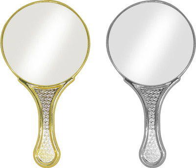 

Bueno Gold And Silver Mirror For Girls, Mirror For Travelling Use, Multipurpose Mirror, Gift Item, 2 Pcs Beautiful And Stylish Makeup Mirror With Handle, Pack Of 1
