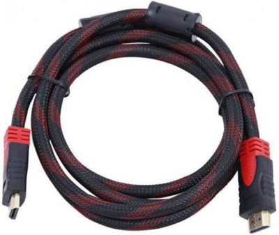 ROQ 3MTR TV-out Cable Nylon HDMI TO HDMI Cable(Compatible with Camera, Tablet, Mobile, Computer, MP3 Player, TV, Red, Black), Black;red