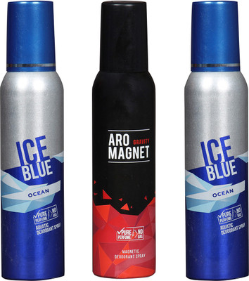 

Arochem ICE BLUE OCEAN- 2 & ARO MEGNET GRAVITY COMBO DEODORANT NEW LATEST COMBO PACK OF 3 200 ML BOTTLE PURE PERFUME NO ALCOHOL DYNAMIC BODY SPRAY PACK OF 3 Body Spray - For Men & Women(600 ml, Pack of 3)