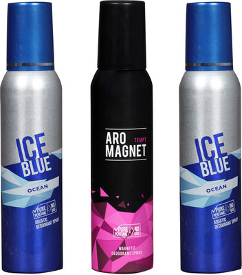

Arochem ICE BLUE OCEAN- 2 & ARO MEGNET TEMPT COMBO DEODORANT NEW LATEST COMBO PACK OF 3 200 ML BOTTLE PURE PERFUME NO ALCOHOL DYNAMIC BODY SPRAY PACK OF 3 Body Spray - For Men & Women(600 ml, Pack of 3)