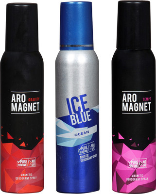 

AROCHEM ICE BLUE OCEAN & ARO MAGNET TEMPT & ARO MAGNET GRAVITY PACK COMBO DEODORANT NEW LATEST COMBO PACK OF 3 200 ML BOTTAL PURE PERFUME NO ALCOHOL DYNAMIC DEODORANT BODY SPRAY Body Spray - For Men & Women(600 ml, Pack of 3)