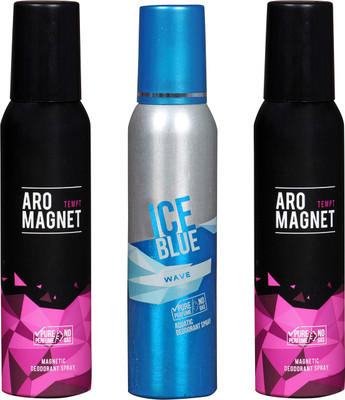 

AROCHEM ARO MAGNET TEMPT- 2 & ICE BLUE WAVE PACK COMBO DEODORANT NEW LATEST COMBO PACK OF 3 200 ML BOTTAL PURE PERFUME NO ALCOHOL DYNAMIC DEODORANT BODY SPRAY Body Spray - For Men & Women(600 ml, Pack of 3)