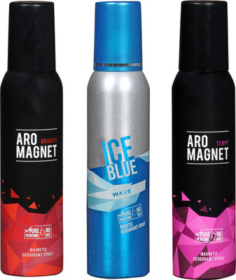 

AROCHEM ARO MEGNET TEMPT & ICE BLUE WAVE & ARO MEGNET GRAVITY COMBO DEODORANT NEW LATEST COMBO PACK OF 3 2OO ML BOTTLE PURE PERFUME NO ALCOHOL DYNAMIC DEODORANT DEO BODY SPRAY Body Spray - For Men & Women(600 ml, Pack of 3)