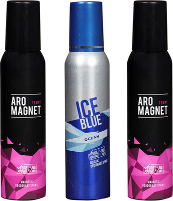 

AROCHEM ARO MEGNET TEMPT-2 & ICE BLUE OCEAN COMBO DEODORANT NEW LATEST COMBO PACK OF 3 2OO ML BOTTLE PURE PERFUME NO ALCOHOL DYNAMIC DEODORANT DEO BODY SPRAY Body Spray - For Men & Women(600 ml, Pack of 3)