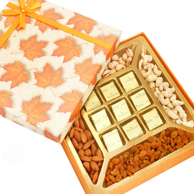 

Ghasitaram Gifts Sugarfree Chocolates- Orange Print Dryfruits and 9 pcs Sugarfree Chocolates Box Combo(6)