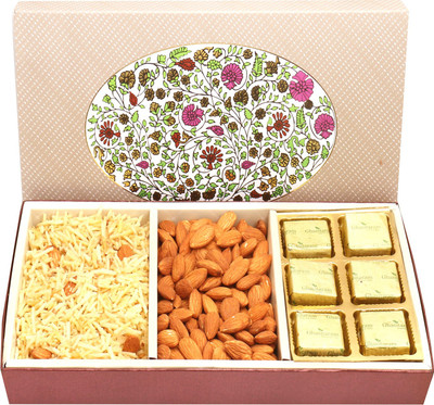 

Ghasitaram Gifts Sugarfree Chocolates-3 Part Eco Almonds, Sugarfree Chocolates and Namkeen Box Combo(4)