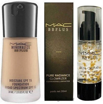 

MAC BB PLUS Imported Pure Radiance Glowrizer Skin Base Visage Primer 30ml , MAC FOUNDATION MATCHMASTER 30 ML For All Skin Tone Foundation (Set of 2) Foundation(NATURAL)
