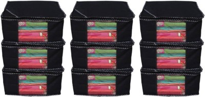 KUBER INDUSTRIES Saree cover Designer Non woven Saree cover/ Saree Bag/ Storage bag Set of 9 Pcs 9 Inches Height (Black) SAREE0506(Black)