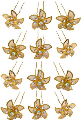 

BOXO Stylish New Design Hair Pins, Flower Juda Pins For Party Wear Accessories For Women And Girls, Set Of 12 Pcs, Golden Hair Pin(Gold)