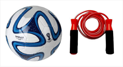 

Aks Blue brazuca football Size 5 + jumping Rope Football Kit