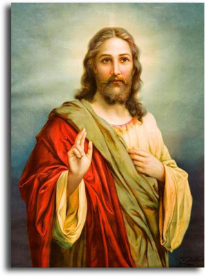 PIXELARTZ Canvas Painting - Sacred Heart of Jesus (16 X 23) - Without Frame Digital Reprint 23 inch x 16 inch Painting(Without Frame)