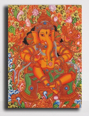 PIXELARTZ Canvas Painting - Sri Ganesha - Kerala Mural Painting (17 X 23) - Without Frame Digital Reprint 23 inch x 17 inch Painting(Without Frame)