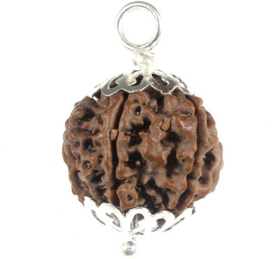 SHIVOHAM 3 Mukhi Nepal Rudraksha Silver Cap Wood Pendant