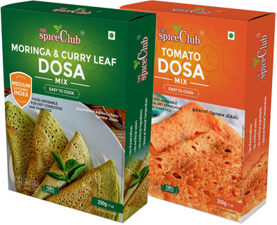 

The Spice Club Moringa & Curry Leaf Dosa Mix 200g + Tomato Dosa with Brown Rice Mix 200g â No Preservatives, 100% Natural, Net Weight - 400 g(Pack of 2)