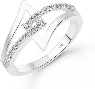 VIGHNAHARTA Creative Square Alloy, Brass Cubic Zirconia, Crystal Silver, Rhodium Plated Ring