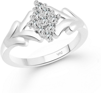 VIGHNAHARTA Rhombus Shape Design Alloy, Brass Cubic Zirconia, Crystal Silver, Rhodium Plated Ring