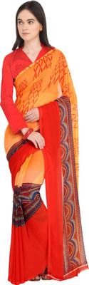 Ligalz Printed Fashion Chiffon Saree(Orange, Red) Flipkart