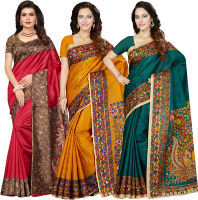Ishin Printed Mysore Poly Silk Saree(Pack of 3, Multicolor) Ishin Printed Mysore Poly Silk Saree(Pack of 3, Multicolor)