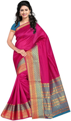 Kanooda Prints Self Design Banarasi Art Silk Saree(Pink)