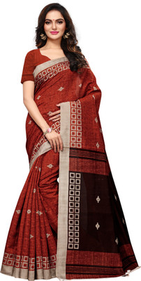 Mrinalika Fashion Printed Fashion Art Silk, Silk, Cotton, Cotton Silk, Silk Cotton Blend Saree(Red, Brown) Flipkart