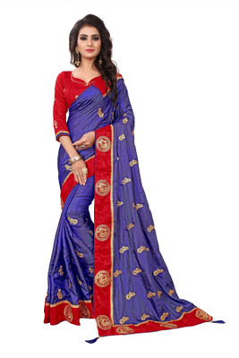 Kuki Embroidered Fashion Georgette, Cotton, Silk Saree(Blue, Red) Flipkart