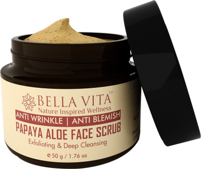 

BellaVita Organic Anti-Wrinkle Pigmentation & Blemish Papaya Aloe Face Scrub | 50 grams | Anti-Ageing | Brighten Dry & Dull Skin | Aloe Vera | All Skin Types | Exfoliator | Wash | Cleanser | Chemical Free | Natural | Unisex | Scrub(50 g)