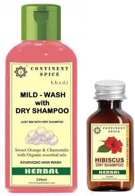 Continent Spice khadi HIBISCUS DRY shampoo 60 gms + Mild wash Shampoo 210 ml(210 ml)