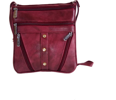 aaarya Women Casual Maroon PU Sling Bag