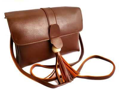 

Groovy Girls Casual Brown PU, Cotton Sling Bag