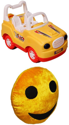 

Red Ballons Combo of Super Stunt car and smiley Pillow - 10 cm(Yellow)