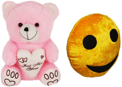 

Red Ballons Pink Teddy and smiley Pillow - 10 cm(Pink And Yellow)